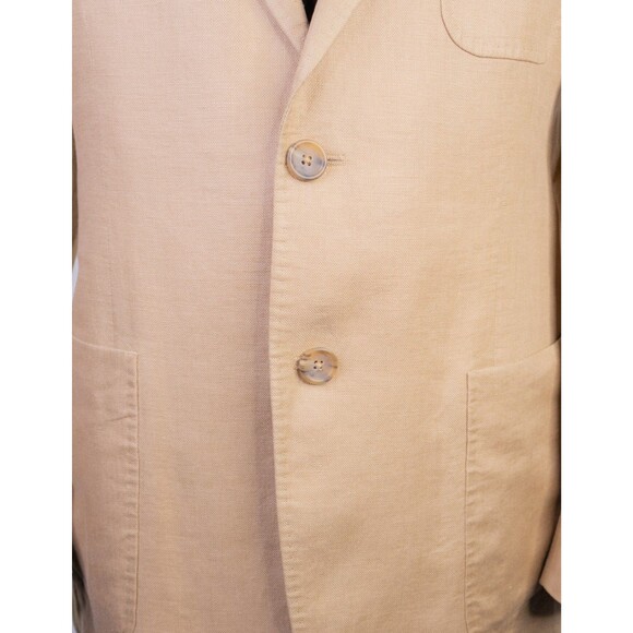 Banana Republic Sport Coat Patch Pockets Solid Beige Sz 42S 100% LINEN 2-Button - Picture 3 of 14
